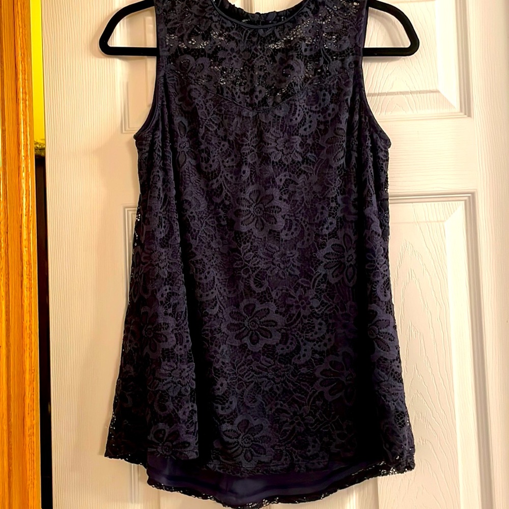Navy blue lace/floral sleeveless top